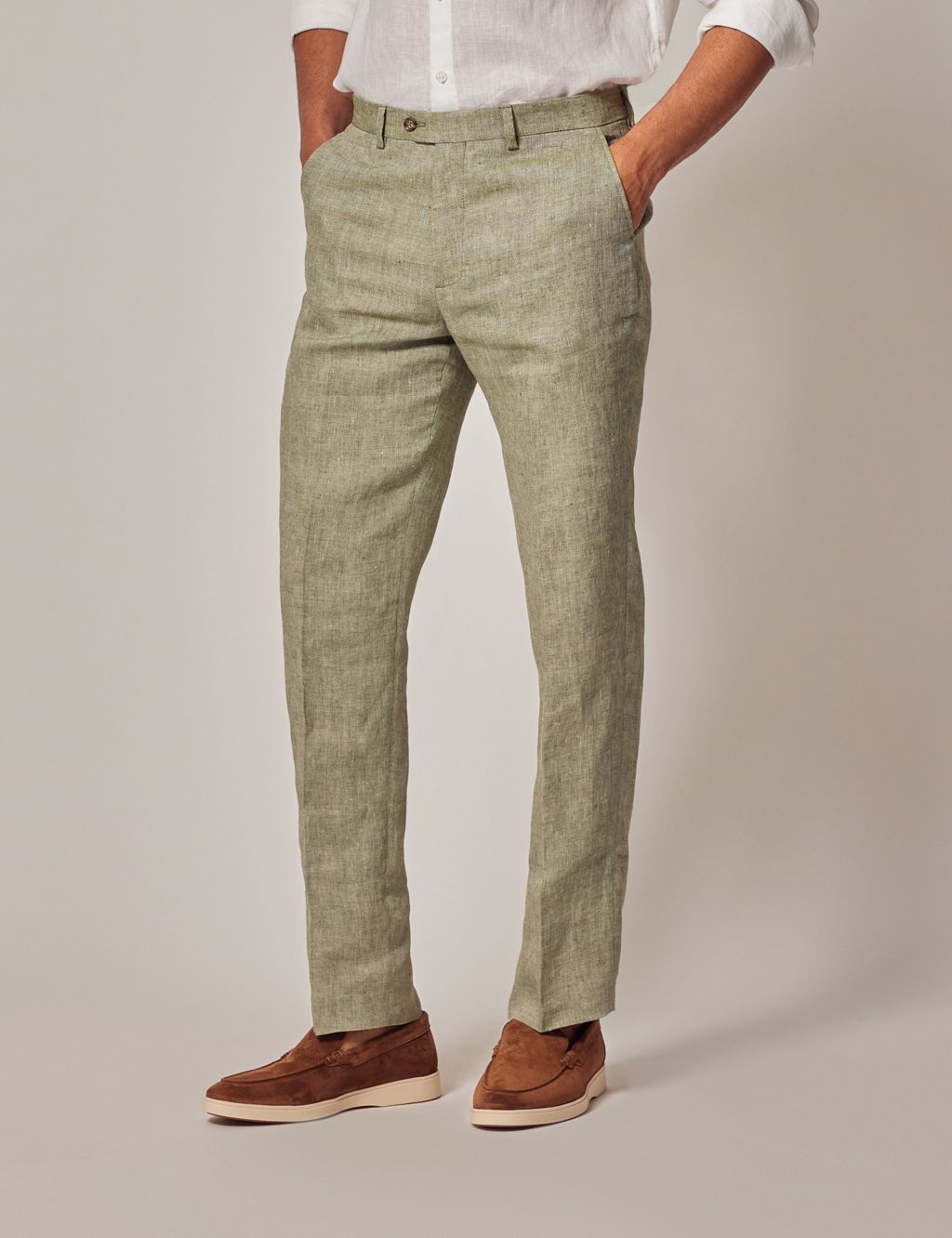 Pure Linen Textured Suit Trousers