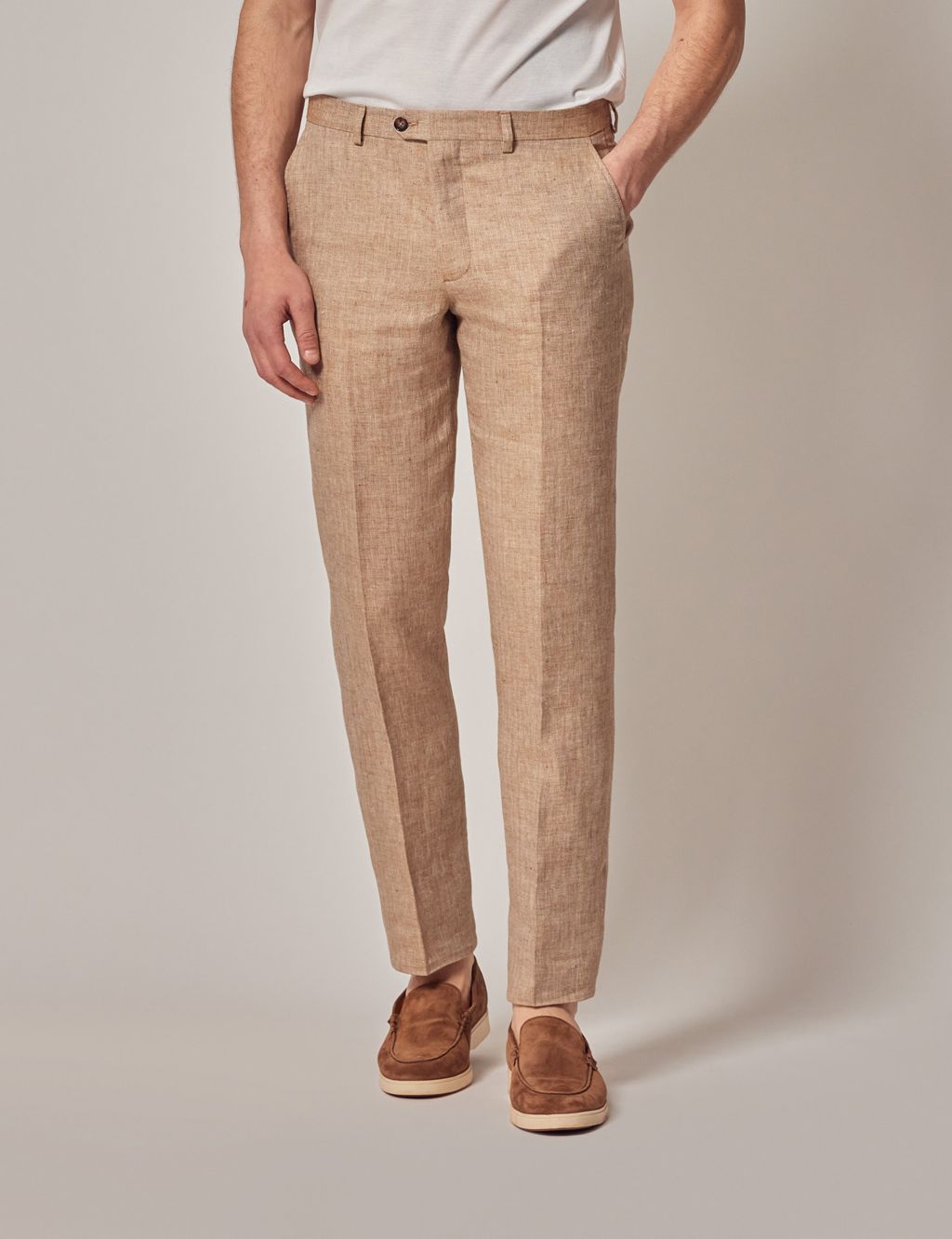 Pure Linen Herringbone Suit Trousers