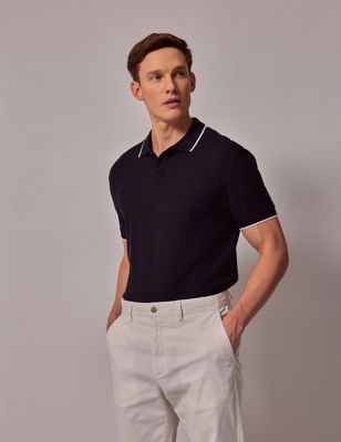 Hawes & Curtis Mens Pure Cotton Tipped Polo Shirt - Navy, Navy,Stone