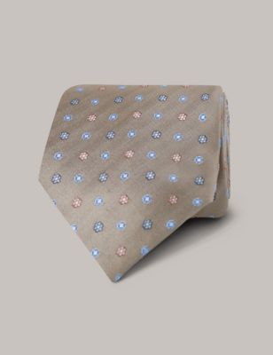 Hawes & Curtis Mens Floral Pure Silk Tie - Stone, Stone