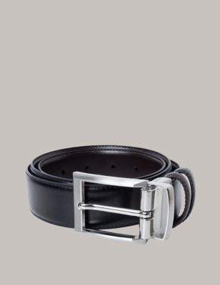 Hawes & Curtis Men's Leather Reversible Rectangular Buckle Belt - XL - Black, Black
