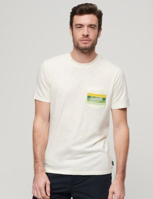 Superdry Mens Pure Cotton Logo Pocket Crew Neck T-Shirt - White, White