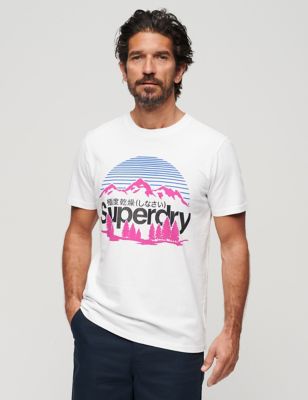 Superdry Mens Pure Cotton Great Outdoors Graphic T-Shirt - M - White, White