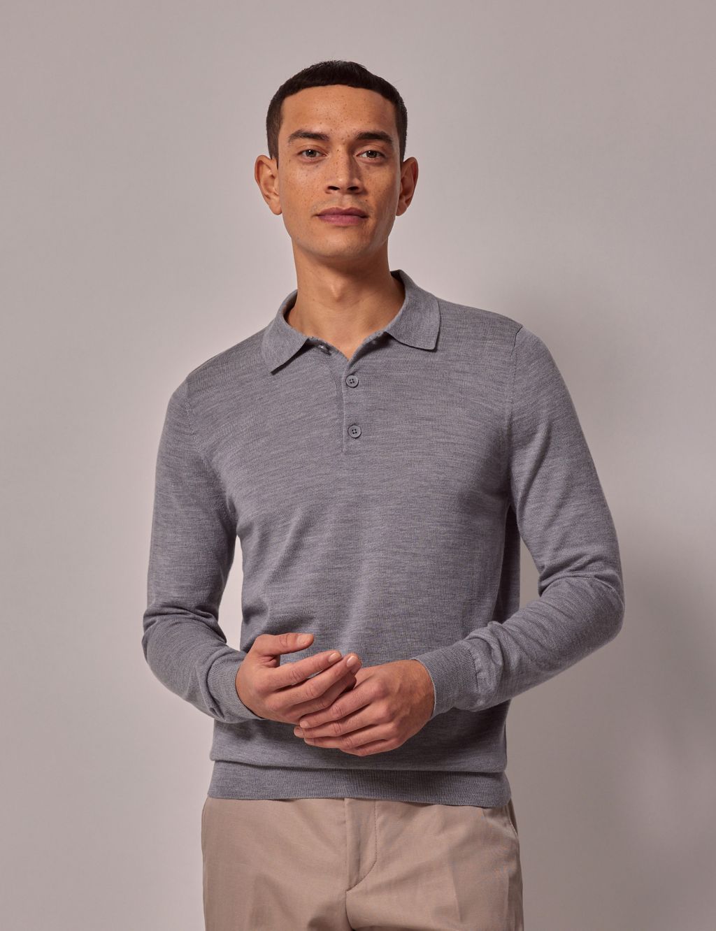 Pure Extra Fine Merino Wool Knitted Polo Shirt