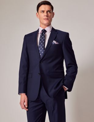 Hawes & Curtis Mens Slim Fit Pure Wool Twill Suit Jacket - 42SHT - Dark Blue, Dark Blue
