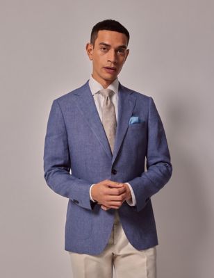 Hawes & Curtis Mens Slim Fit Pure Linen Suit Jacket - 40SHT - Dark Blue, Dark Blue,Navy