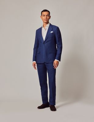 Hawes & Curtis Mens Tailored Fit Pure Linen Suit Jacket - 36REG - Royal Blue, Royal Blue,Light Blue,