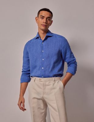 Hawes & Curtis Men's Pure Linen Shirt - Mid Blue, Mid Blue,Light Blue,White