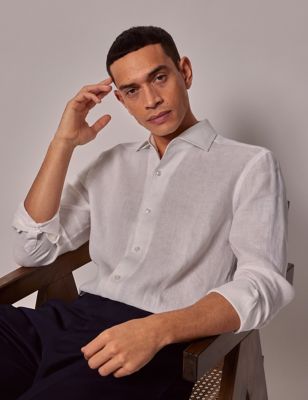 Hawes & Curtis Pure Linen Shirt - White, White,Navy,Mid Blue,Light Blue
