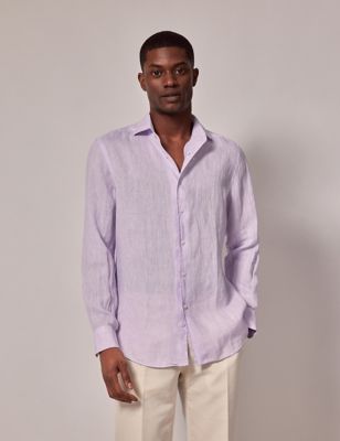Hawes & Curtis Men's Slim Fit Pure Linen Shirt - Lilac, Lilac,Stone