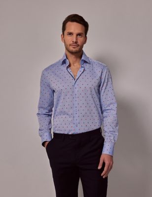 Hawes & Curtis Men's Pure Cotton Textured Shirt - Blue Mix, Blue Mix