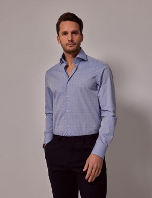 Hawes & Curtis Mens Pure Cotton Jacquard Shirt - M - Blue, Blue