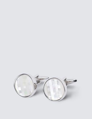 Hawes & Curtis Mens Mother Of Pearl Cufflinks - Silver, Silver