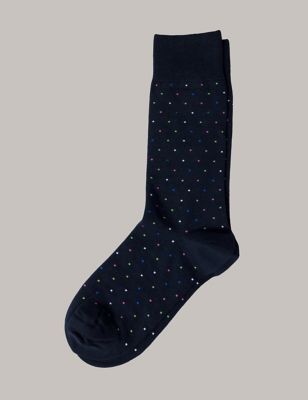 Hawes & Curtis Men's Polka Dot Cotton Rich Socks - 9-12 - Navy, Navy