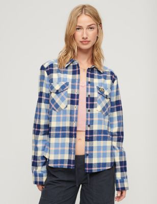 Superdry Women's Organic Cotton Checked Relaxed Shirt - 6 - Blue, Blue