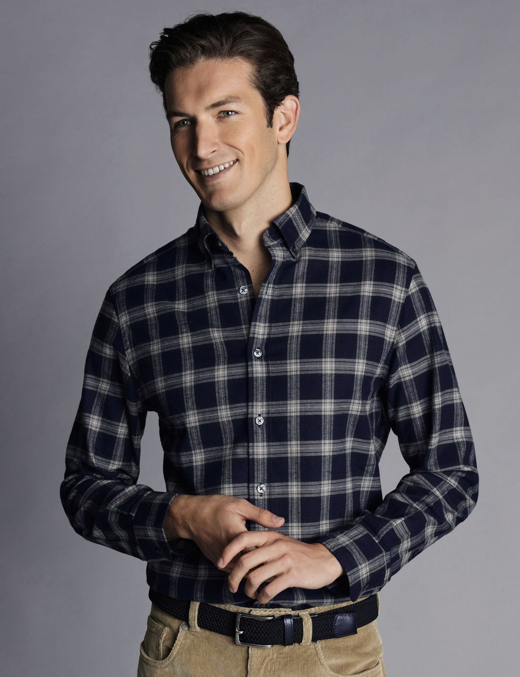Slim Fit Brushed Cotton Check Flannel Shirt