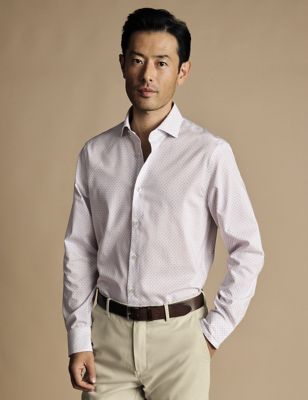 Charles Tyrwhitt Men's Slim Fit Non Iron Pure Cotton Print Shirt - XXL - Purple, Purple,Navy Mix