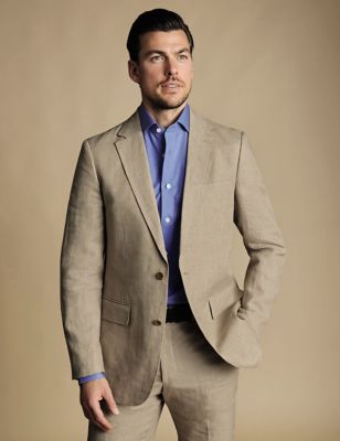 Charles Tyrwhitt Mens Slim Fit Pure Linen Suit Jacket - 36REG - Neutral, Neutral