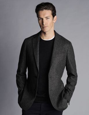 Charles Tyrwhitt Mens Slim Fit Pure Wool Twill Suit Jacket - 38REG - Grey, Grey