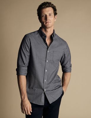 Charles Tyrwhitt Men's Slim Fit Non Iron Pure Cotton Check Shirt - Grey, Grey