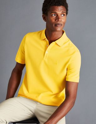 Charles Tyrwhitt Mens Cotton Rich Pique Polo Shirt - M - Yellow, Yellow