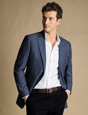 Charles Tyrwhitt Men's Slim Fit Pure Wool Textured Suit Jacket - 36REG - Blue, Blue