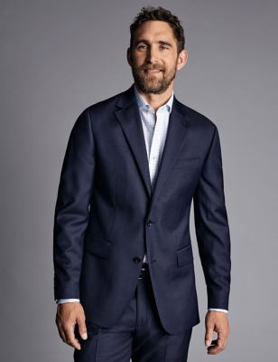 Charles Tyrwhitt Men's Slim Fit Pure Wool Twill Suit Jacket - 40REG - Blue, Blue