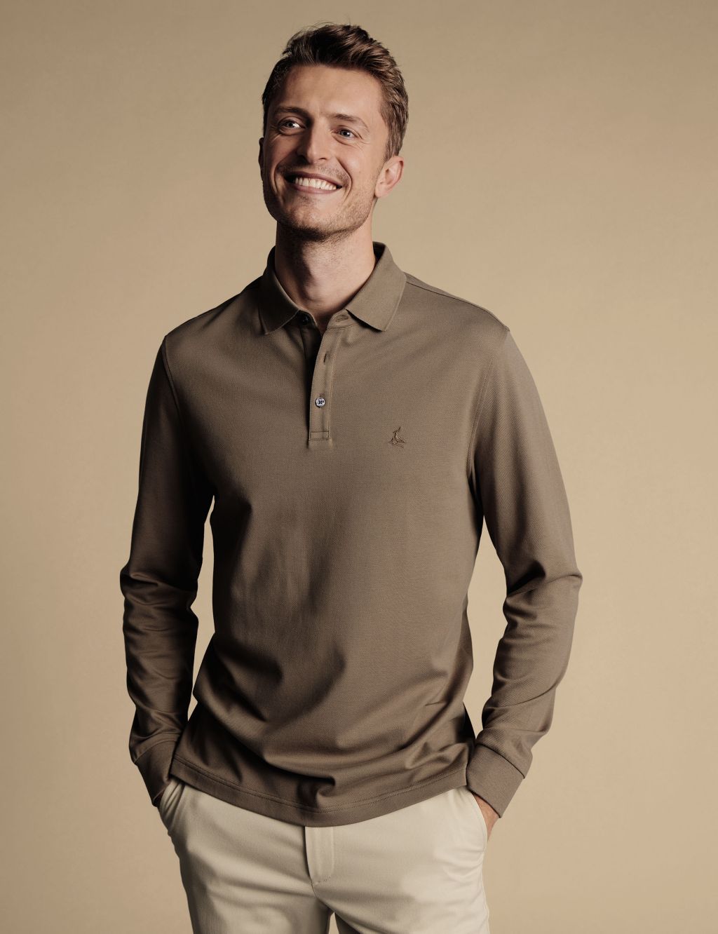 Cotton Rich Pique Long Sleeve Polo Shirt