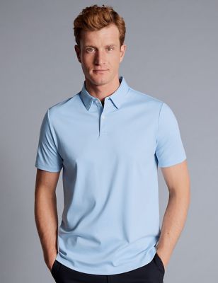 Charles Tyrwhitt Mens Pure Cotton Jersey Polo Shirt - M - Blue, Blue