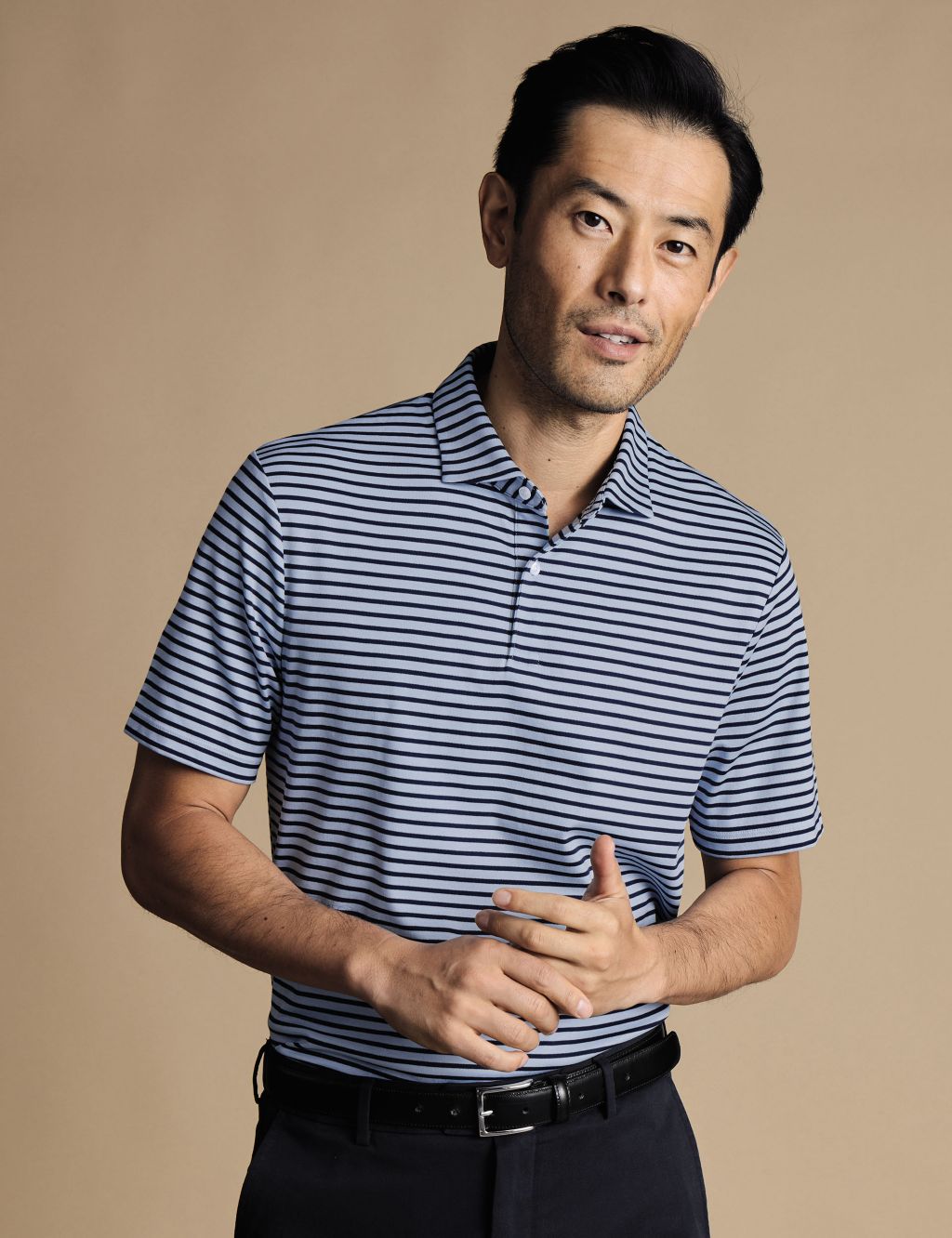 Pure Cotton Jersey Striped Polo Shirt