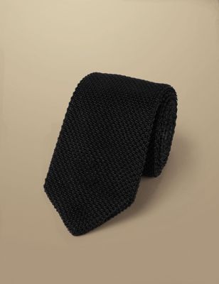 Charles Tyrwhitt Mens Slim Knitted Pure Silk Tie - Black, Black