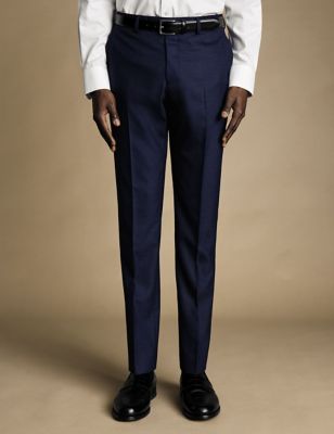 Charles Tyrwhitt Men's Slim Fit Pure Wool Flat Front Suit Trousers - 3432 - Dark Blue, Dark Blue