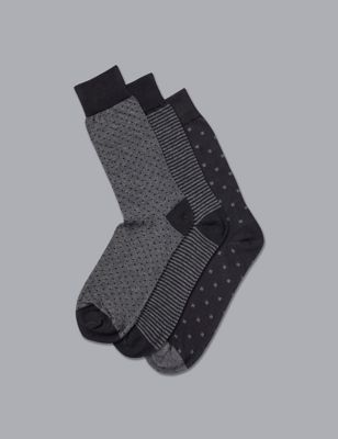 Charles Tyrwhitt Mens 3pk Assorted Cotton Rich Socks - M - Black, Black