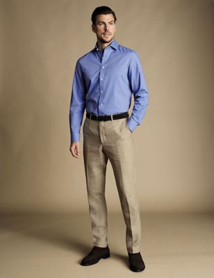Charles Tyrwhitt Men's Slim Fit Pure Linen Trousers - 3232 - Neutral, Neutral