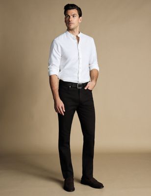Charles Tyrwhitt Mens Slim Fit Textured 5 Pocket Jeans - 3032 - Black, Black,Blue