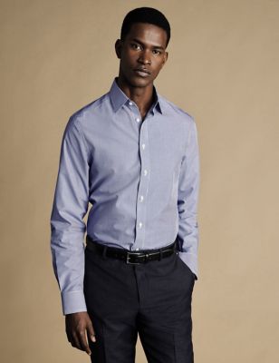 Charles Tyrwhitt Men's Slim Fit Non Iron Pure Cotton Striped Shirt - 14.533 - Blue, Blue