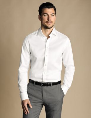Charles Tyrwhitt Men's Slim Fit Easy Iron Pure Cotton Weave Shirt - 14.533 - White, White