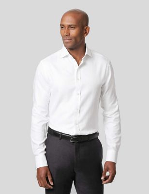 Charles Tyrwhitt Men's Slim Fit Non Iron Pure Cotton Weave Shirt - 1533 - White, White,Blue