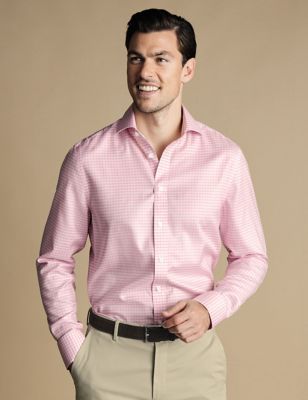 Charles Tyrwhitt Mens Slim Fit Non Iron Pure Cotton Check Shirt - 14.533 - Pink, Pink