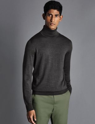 Charles Tyrwhitt Mens Pure Merino Wool Roll Neck Jumper - XL - Grey, Grey,Stone,Navy