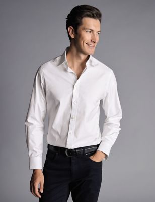 Charles Tyrwhitt Men's Slim Fit Pure Cotton Twill Oxford Shirt - 1533 - White, White