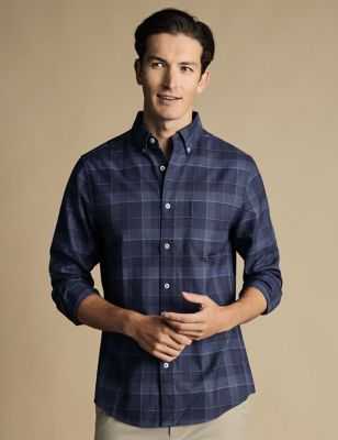 Charles Tyrwhitt Men's Slim Fit Non Iron Pure Cotton Check Shirt - Blue, Blue