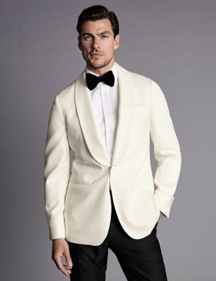 Charles Tyrwhitt Men's Slim Fit Pure Wool Tuxedo Jacket - 38REG - White, White