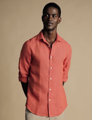 Charles Tyrwhitt Men's Slim Fit Pure Linen Shirt - Pink, Pink,Blue