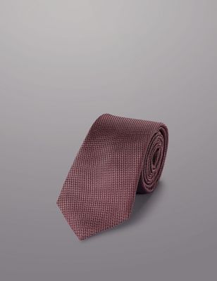 Charles Tyrwhitt Mens Slim Textured Pure Silk Tie - Pink, Pink