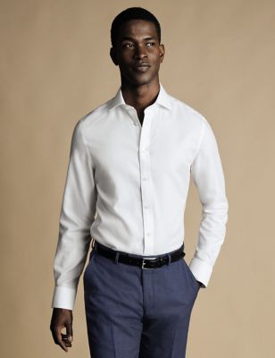 Charles Tyrwhitt Mens Slim Fit Non Iron Pure Cotton Weave Shirt - 1533 - White, White,Blue,Purple,Gr