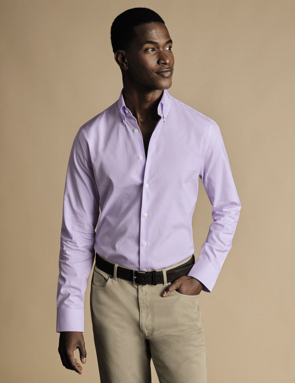 Light purple top button down shirt