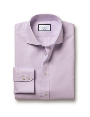 Charles Tyrwhitt Mens Slim Fit Non Iron Pure Cotton Twill Shirt - 16.535 - Purple, Purple