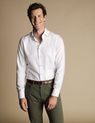 Charles Tyrwhitt Mens Slim Fit Non Iron Pure Cotton Twill Shirt - 14.533 - White, White,Blue,Grey