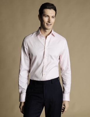 Charles Tyrwhitt Men's Slim Fit Non Iron Pure Cotton Check Shirt - 15.534 - Pink, Pink